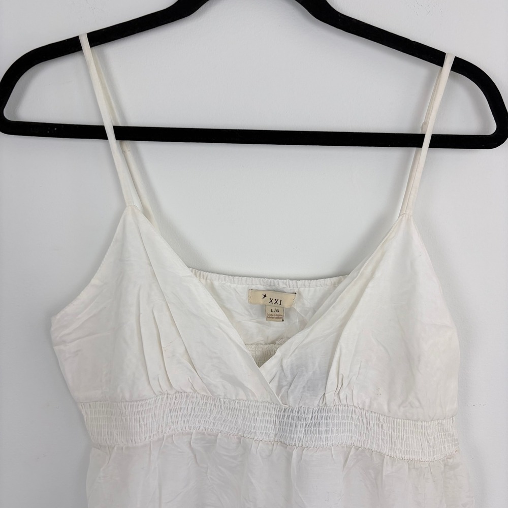 Y2K Forever 21 Babydoll Top White Embroidered Floral Camisole Romantic Large - Picture 2 of 12